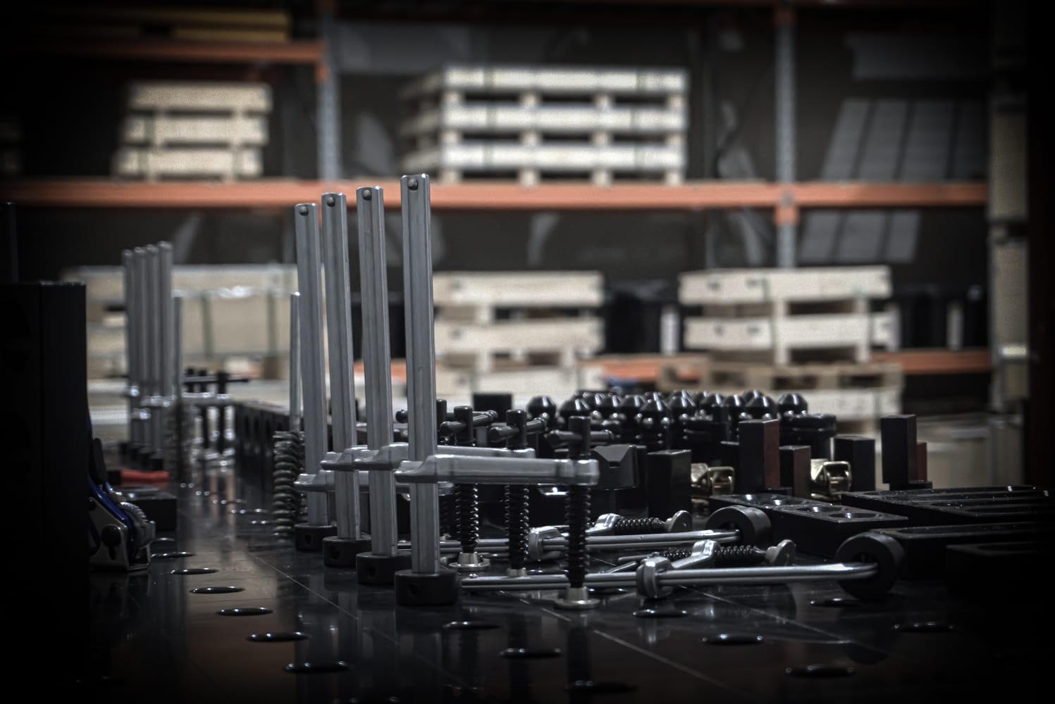 In-stock K28 table with racking in Ballarat warehouse